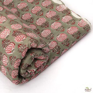 Más vendidos 100% tela de algodón puro indio Floral bloque de mano impreso verde salvia cereza rojo ropa de mujer Camisas para niños bolsos - Product Image 2