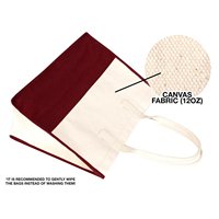 Bolsa de Mano de Lona 100% Algodón Color Borgoña de Alta Calidad, Gran Capacidad, Forma Cuadrada, Color Sólido, Cierre Abierto, para Compras