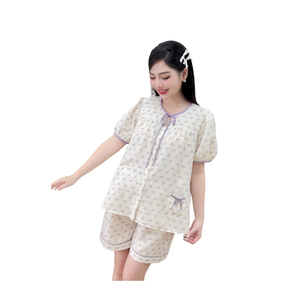 เซ็ต B772คลอดกางเกงขาสั้นผูกโบว์สีม่วงเสื้อผ้าลำลองดีไซน์เรียบง่ายกันการหดตัวซึมซับดีออกแบบได้ตามต้องการ - Product Image 3