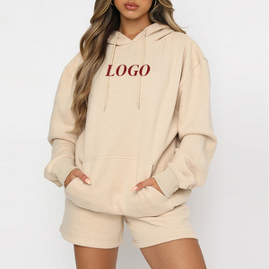 Ensemble sweat à capuche et short surdimensionné pour femme de haute qualité, en molleton de coton épais, sweat à capuche court pour femme d'hiver - Product Image 1