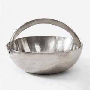 Minimalist Fruit Bowl in Satin-Finish Metal with Fine-Line Etchings and <b>Soft</b> Bevelled Rim for Upscale Home Decor - Product Image 3