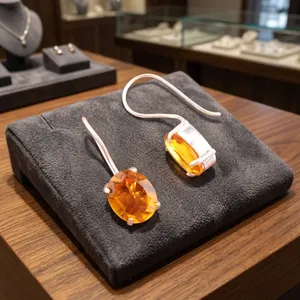 Magnifiques boucles d'oreilles pendantes en citrine jaune de style indien, en argent sterling 925 plaqué, pour unisexe, cadeau et tenue de soirée - Product Image 5