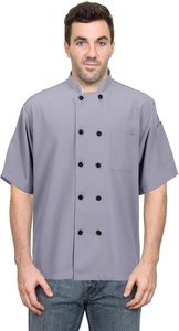 เสื้อเชฟแขนสั้นสีเทายูนิเซ็กซ์ผ้าฝ้ายระบายอากาศได้ชุดทำงานแฟชั่น - Product Image 6