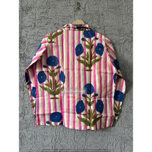 Women's 2-Piece Woven Cotton Natural Dye Breathable <b>Pajama</b> Set Striped Floral Embroidery Long Sleeve Button Front Casual Summer - Product Image 5