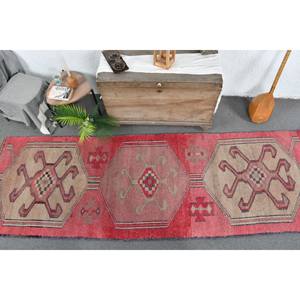 Alfombra de área de lana turca Vintage, diseño de retazos rojo y Beige, técnica de tejido plano de 3,4X10,6 pies para decoraciones de sala de estar - Product Image 5