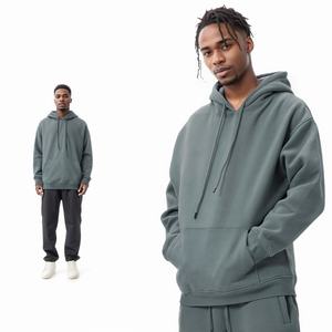 Conjunto de chándales ligeros de 100% algodón de talla grande con capucha para hombre, chándales con logotipo personalizado, pantalones de chándal de lana de 280gsm para invierno - Product Image 5