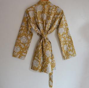 Kantha indio hecho a mano que hace la chaqueta abrigo vestido tira bloque estampado abrigo corto Boho frente abierto chaqueta acolchada Kimono vestido mujeres - Product Image 3