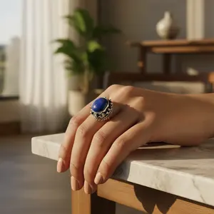 Bague en argent 925 avec lapis-lazuli pour femmes, élégant accessoire de bijoux en pierres précieuses - Product Image 2
