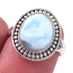 925 Sterling <b>Silver</b> Handmade <b>Boho</b> Design Statement <b>Ring</b> Wedding Anniversary Wear Larimar Gemstone Birthstone Jewellery Gift Idea - Product Image 1