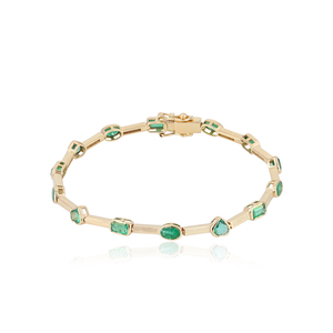 14k Yellow Gold Emerald Gemstone Stack Openable Bracelet <b>Fine</b> Jewelry Wholesale 2026 Latest Design - Product Image 1