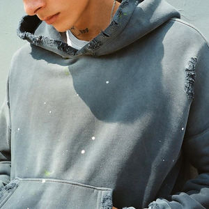 Sweat à capuche homme lourd avec logo et design personnalisés Sweat à capuche respirant surdimensionné en détresse lavé à l'acide - Product Image 5