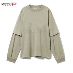 Camiseta de lona de doble capa de moda para mujer Estilo casual con ribete de contraste y silueta holgada - Product Image 1