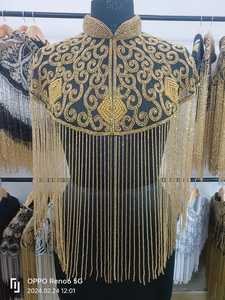 Boutique Club Robes Occasions Spéciales Vêtement Glamour Fabriqué À La Main Paillettes Perlées Cape Naturelle Droite Broderie Perle - Product Image 4