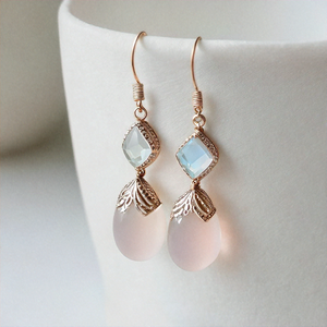 Classic Simple Design <b>Blue</b> <b>Topaz</b> & Pink Chalcedony Drop <b>Earring</b> for Women Natural Chalcedony Drop <b>Earring</b> Fashion Drop <b>Earrings</b> - Product Image 4