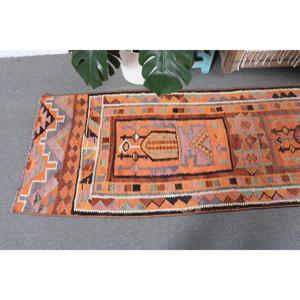 Tapis turc Kilim vintage 2,4x10,9 pieds, tapis persan en laine orange - Product Image 5