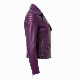 Veste en cuir de moto pour femmes, couleur violette, logo personnalisé, quantité en gros, cuir véritable, veste de motard, haute qualité, fabricant professionnel - Product Image 4