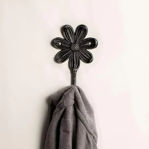 Wall Mounted Cast Iron <b>Single</b> Hook With Unique (<b>Flower</b>) Design for Home Decor & Clothing Rail - Product Image 1
