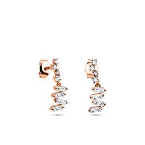 Boucles d'oreilles suspendues en or rose fin avec diamant taille baguette mariage 18 carats en or fin boucles d'oreilles pendantes modernes et délicates bijoux OEM ODM - Product Image 1