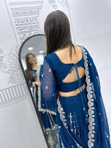 Lehenga choli brodé bleu avec dupatta, tenue de soirée indienne, tenue de réception festive, collection ethnique - Product Image 2