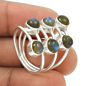 Fabuleux Design 925 Sterling Silver Natural Fire Labradorite Gemstone Round Shape Ring Bohemian Handmade Jewelry Bulk Suppliers - Product Image 1