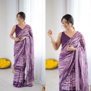 ผ้าแพรแข็งเนื้อนุ่มทันสมัยพิมพ์ลายดอกไม้ผ้าส่าหรีผ้าไหมที่มีขอบกระจกสำหรับใส่ทำงานเหมาะสำหรับทุกโอกาส - Product Image 6