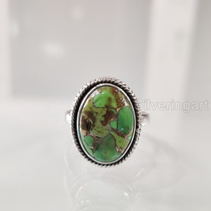 Bague Femme Naturel Vert Cuivre Turquoise Pierre Précieuse Décembre Pierre De Naissance Simple Bande Bijoux Faits À La Main 925 Bague En Argent Sterling - Product Image 3