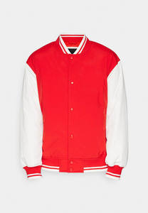 Chaqueta universitaria de lana roja con logotipo personalizado al por mayor para hombre, chaqueta Bomber de béisbol universitaria con bolsillos y botones y cierre - Product Image 2