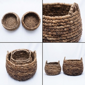 Ensemble de paniers de rangement modernes écologiques en écorce de bananier naturelle, avec pot de fleurs tressé épais en forme de ventre et poignée en arche, pour la décoration intérieure - Product Image 2