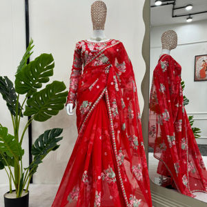 ชุดส่าหรีขนเฟอร์เทียมดีไซน์สวยงาม พร้อมเสื้อปาร์ตี้ปักดิ้นและเลื่อม แบบกลับด้านได้ - Product Image 1