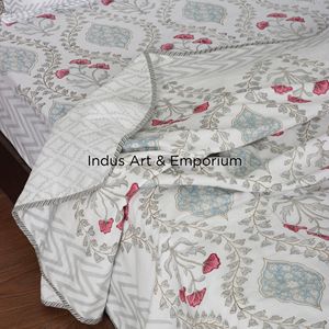 Sanganeri indien fait à la main bloc de draps imprimés ensembles de literie drap de lit avec taie d'oreiller - Product Image 2