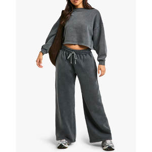 Conjunto de 2 piezas de forro polar de algodón para mujer, conjunto de chándal de gran tamaño para mujer, Conjunto de jogging transpirable con hombros caídos - Product Image 1