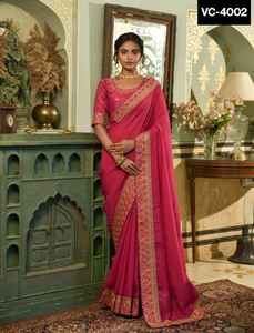 Vêtements ethniques indiens vêtements ethniques Vichitra soie Saree avec Blouse en soie Banglory pièces et broderie travail bordure en dentelle avec Blouse - Product Image 2