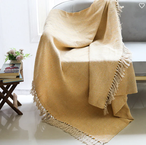 Hot Selling Bohemian Style <b>Texture</b> Woven Eco-Friendly Cotton Throw Yellow Warm Home Decor Blanket Available at Factory Price - Product Image 1