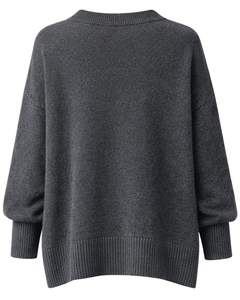 Customized Charcoal Grey <b>Womens</b> <b>Oversized</b> Knit Sweater V Neck Button Side Slit Soft Winter Pullover Casual Loose Fit Top - Product Image 6