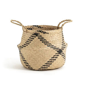 ตะกร้าแบบพับได้พร้อมหูหิ้วตะกร้าหญ้าทะเลสานด้วยมือสำหรับเก็บขนมปังในตู้กับข้าว - Product Image 2