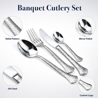 Ensemble de couverts en acier inoxydable 304 à motif en relief, poli miroir, compatible lave-vaisselle, pour banquets, mariages, hôtels, restaurants, vente en gros