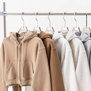 เสื้อมีฮู้ดแบบซิปของผู้หญิงเสื้อครอปแบบเรียบผ้าคอตตอนผ้าฟลีซเสื้อมีฮู้ดแบบมีซิปออกแบบได้ตามต้องการ - Product Image 1