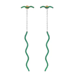 Thin Pave Bar Wavy Long <b>Earring</b> Handcrafted 925 Sterling <b>Silver</b> Turquoise <b>Wedding</b> & Party <b>Earrings</b> for Women Theia <b>Silver</b> - Product Image 3