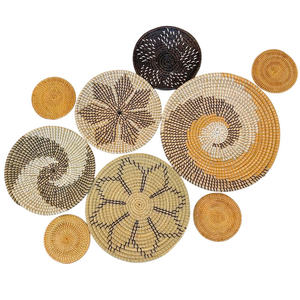 Ensemble 9 assiettes suspendues au mur Boho Décoration Artisanat Fournisseurs Articles Paniers en osier de bambou tissé en paille de jonc de mer Produits de décoration intérieure - Product Image 3