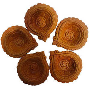 Lanternes Diya en terre cuite, lot de 5, 8 cm x 10 cm x 2 cm, pour décorations de fête - Product Image 1