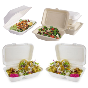 Boîte à clapet jetable de 6 pouces x 6 pouces à bagasse Récipient alimentaire à emporter compostable écologique fabriqué à partir de pulpe de canne à sucre - Product Image 1