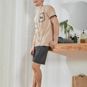 Conjunto de camiseta y pantalones cortos deportivos para hombre, venta al por mayor, cintura elástica, 100% algodón, transpirable, secado rápido, manga corta - Product Image 2