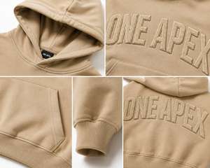 Custom Beige Oversized Cropped Hoodie <b>Men</b> Heavyweight Cotton <b>Pullover</b> Streetwear Embroidered ONE APEX OEM ODM Hoodie - Product Image 6