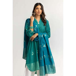 Blusa de Mujer en Jacquard Teñido Azul Menta con Dupatta, Camisa Elegante - Product Image 1