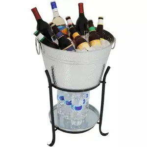 High grade preço barato Galvanizado Aço Ice Bucket Beverage Holder e Cooler com suporte e bandeja para festa ao ar livre e Bras Use