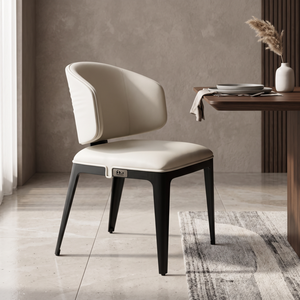 Chaise de salle à manger moderne en cuir PU, design contemporain, rembourrée, mobilier de restaurant, structure noire, revêtement beige - Product Image 5