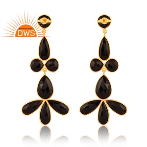 Dernière conception de boucles d'oreilles en argent sterling plaqué or 18 carats avec pierres précieuses en onyx noir naturel Demi Fine Jewelry Manufacturer - Product Image 4