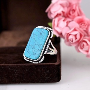 Joyas de piedras preciosas turquesas para mujer, anillo de estilo bohemio de plata, joyería de plata de ley 925, anillo hecho a mano de tendencia, Regalo para mamá - Product Image 2