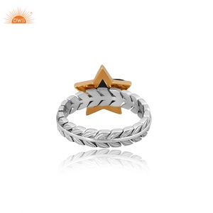 Anillo de Plata de Ley 925 con Patrón de Estrella y Hoja de Ónix Negro Natural, Hecho a Mano por el Fabricante - Product Image 2