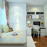 Bureau d'étude personnalisable en bois blanc avec armoire, bibliothèque et bureau pour chambre et mobilier de bureau à domicile